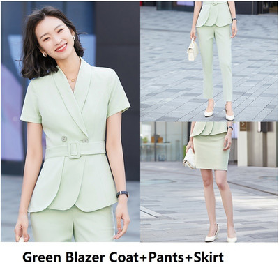 2 részes szett öltöny blézer övvel és nadrággal és szoknyával nőknek Karrierinterjú OL Stílusok Professzionális blézerek Kabát nadrágkosztümök