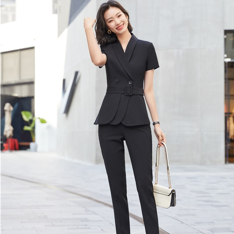 2 részes szett öltöny blézer övvel és nadrággal és szoknyával nőknek Karrierinterjú OL Stílusok Professzionális blézerek Kabát nadrágkosztümök