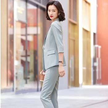 Νέο 2021 Woman 2 Piece Set Suit Blazer and Trousers for Women Συνέντευξη καριέρας OL Styles Professional Blazers Coat Παντελόνι Κοστούμια