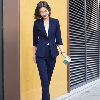 Νέο 2021 Woman 2 Piece Set Suit Blazer and Trousers for Women Συνέντευξη καριέρας OL Styles Professional Blazers Coat Παντελόνι Κοστούμια