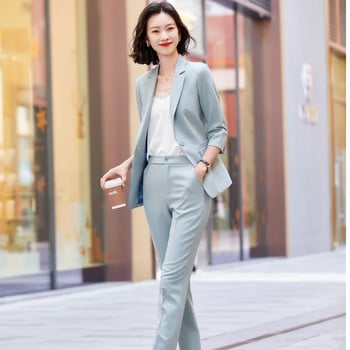 Νέο 2021 Woman 2 Piece Set Suit Blazer and Trousers for Women Συνέντευξη καριέρας OL Styles Professional Blazers Coat Παντελόνι Κοστούμια