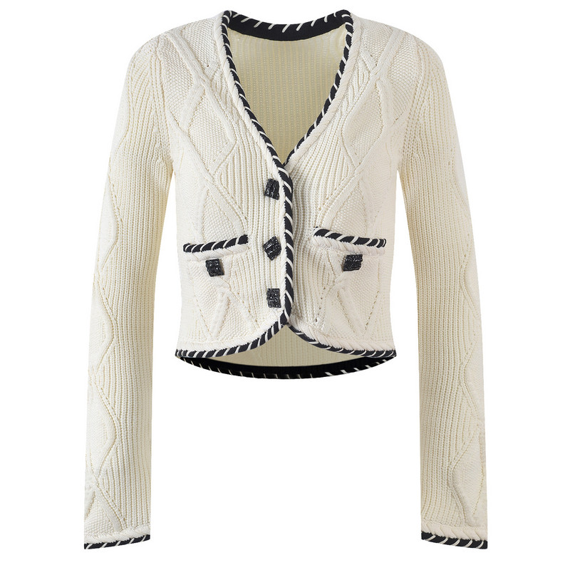 Márka őszi női sztreccs kötött kétrészes készletek textúra mintás hosszú ujjú V-nyakú kardigán pulóver felsők vékony szoknya OL ruhák női