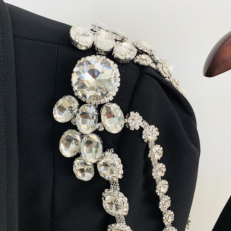 Hosszú ujjú irodai blézer szett Crop top mini szoknya öltönyök, 2 darab, hozzáillő szettek, női 2022 őszi divat fekete ruhák