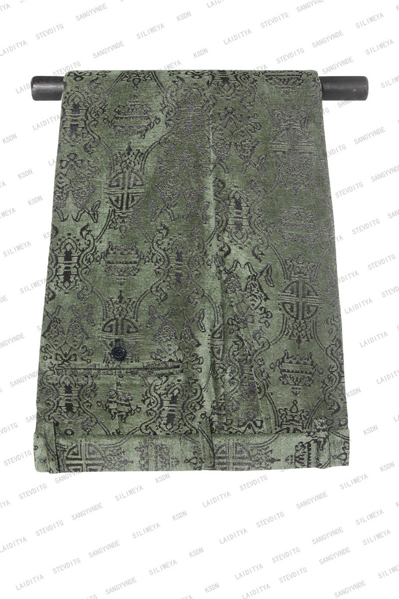 2023-as divat férfi alkalmi butik üzleti zöld klasszikus mintás fekete bársony hajtóka karcsú szabású férfi öltöny 2 db szett kabát nadrág