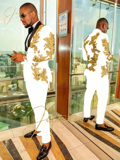 Virágos jacquard vőfély vőlegény szmoking férfi öltöny Esküvői bál legjobb férfi blézer dzseki nadrággal, jelmez Mariage Homme