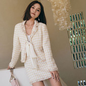 2 részes szettek női ruhák születésnapi parti blézer kabátok mini szoknya Vintage kockás gyöngy gyöngysor luxus márka dizájn koreai stílus