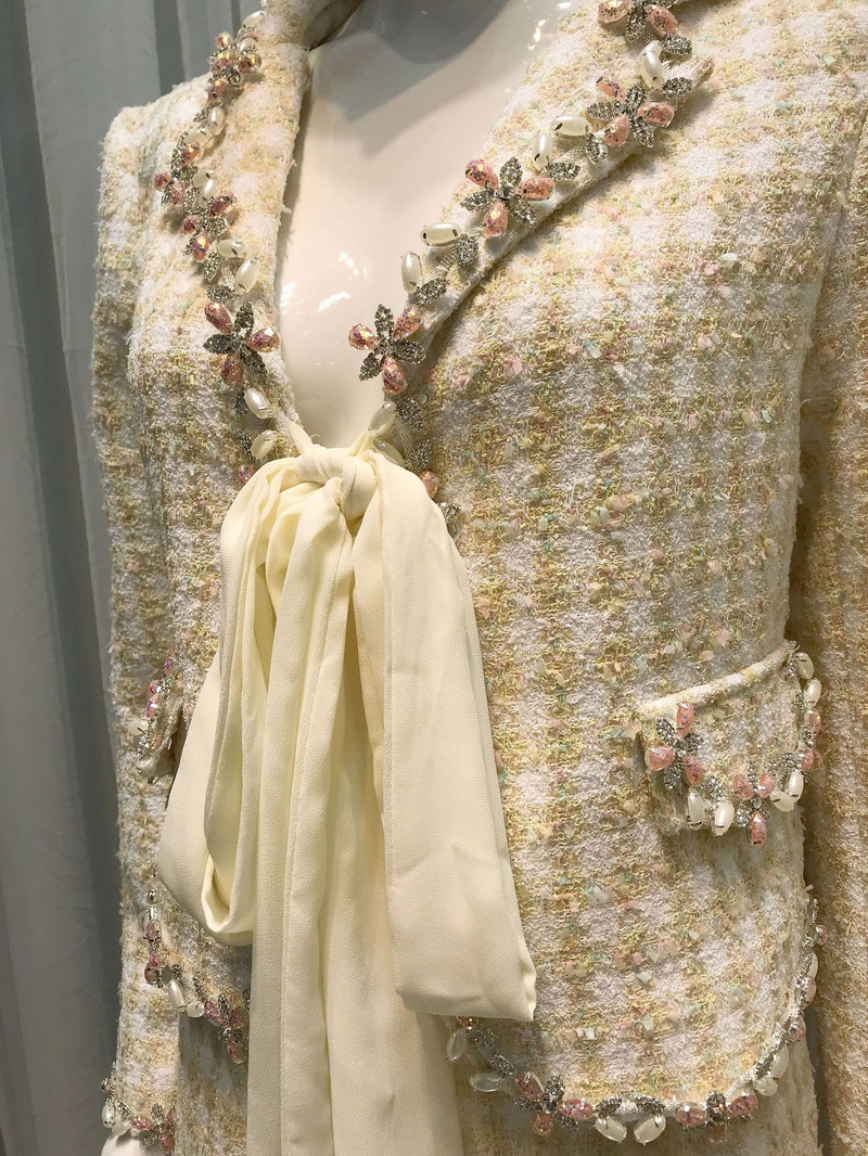 2 részes szettek női ruhák születésnapi parti blézer kabátok mini szoknya Vintage kockás gyöngy gyöngysor luxus márka dizájn koreai stílus