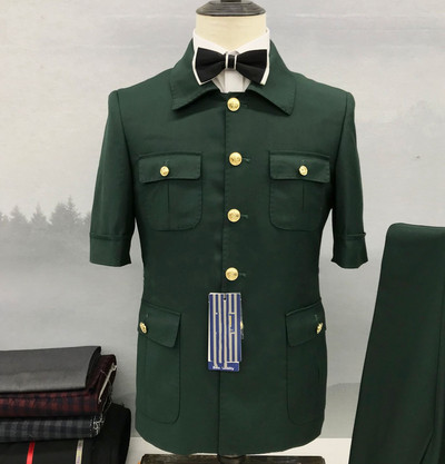 2022 Egyedi gyártású tavaszi és nyári 7 pontos ujjú szürke esküvői öltöny férfiaknak félujjú, vékony szabású vőlegény alkalmi parti Blézer nadrág