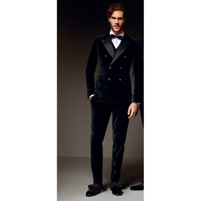 Legújabb kabát nadrág minták sötétkék duplasoros bársony férfi öltöny formális karcsú esküvői szmoking Egyedi vőlegény blézer Masculino