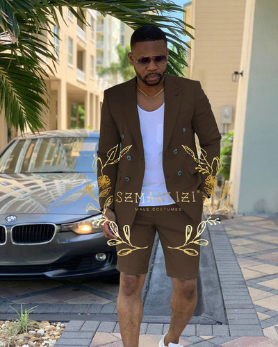 Testre szabott menta zöld, duplasoros férfi öltönyök rövid nadrágok nyári strand vőlegény öltöny Alkalmi üzleti esküvői legjobb férfi blézer