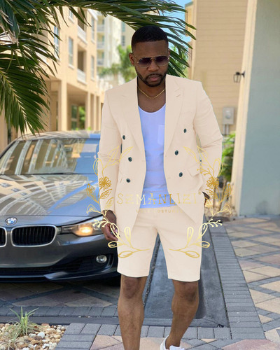 Testre szabott menta zöld, duplasoros férfi öltönyök rövid nadrágok nyári strand vőlegény öltöny Alkalmi üzleti esküvői legjobb férfi blézer