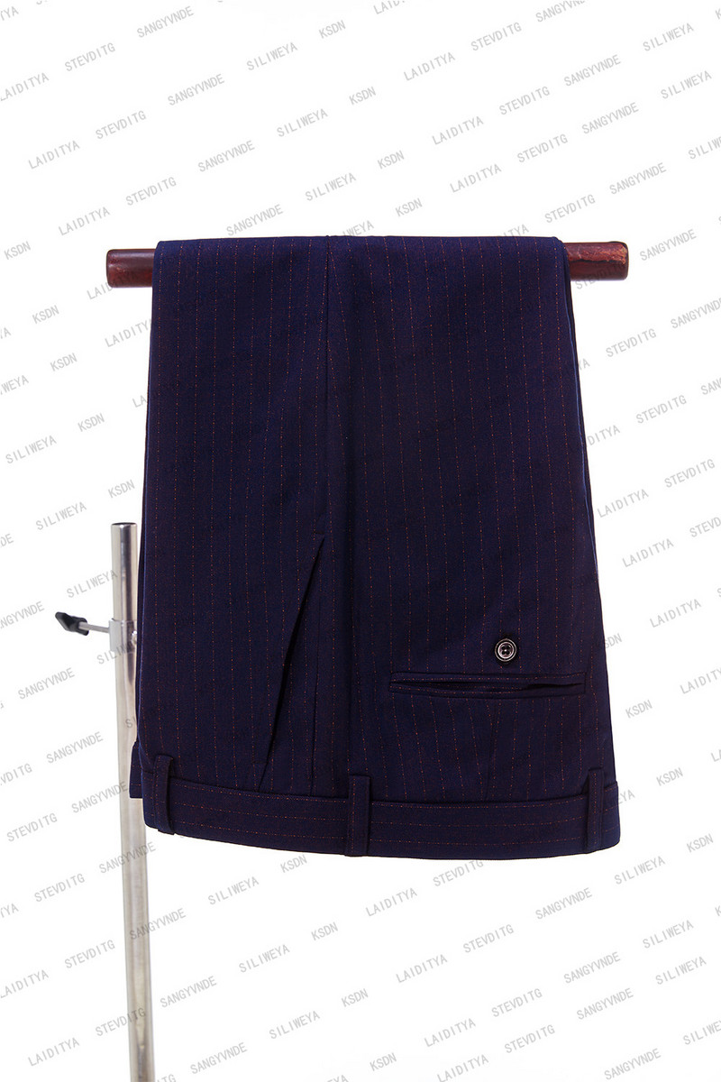 2023 új férfi sötétkék piros csíkos esküvői parti, kétrészes kabát nadrág szett Férfi blézer Kabát nadrág Divatos karcsú öltöny