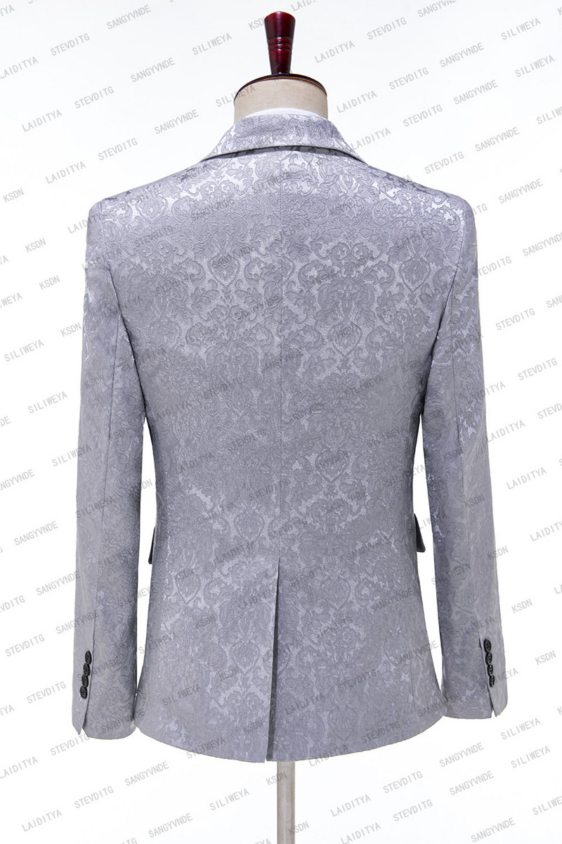 Kabát + nadrág 2 részes szett 2023 divatos új szürke jacquard virágos férfi alkalmi butik üzleti ruha esküvői vőlegény öltöny