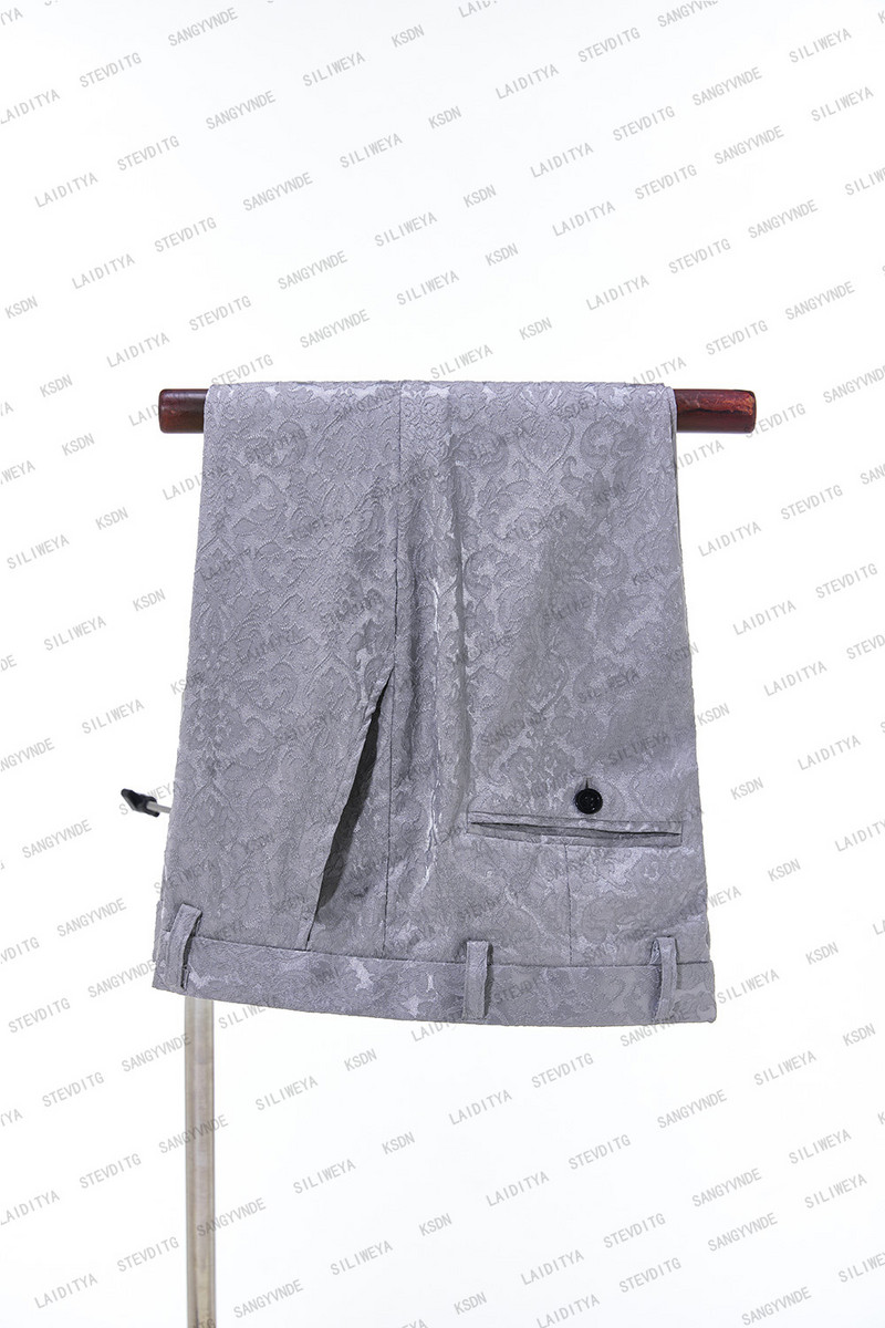 Kabát + nadrág 2 részes szett 2023 divatos új szürke jacquard virágos férfi alkalmi butik üzleti ruha esküvői vőlegény öltöny