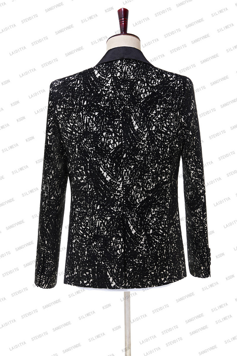 2023-as új érkezés fekete jacquard virágos szmoking öltönyök férfiaknak esküvői karcsú úri dzsekik nadrággal 2 részes férfi jelmez