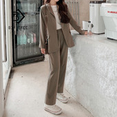 Egygombos női öltönyök, 2020. ősz, 2 db-os szett elegáns, tömör blézerek+vágott nadrágok, formális, hornyolt készletek, minden egyezés S15001X