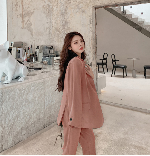 Egygombos női öltönyök, 2020. ősz, 2 db-os szett elegáns, tömör blézerek+vágott nadrágok, formális, hornyolt készletek, minden egyezés S15001X