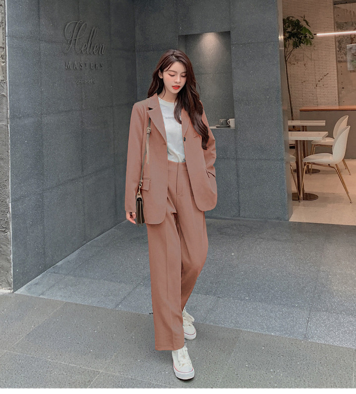 Egygombos női öltönyök, 2020. ősz, 2 db-os szett elegáns, tömör blézerek+vágott nadrágok, formális, hornyolt készletek, minden egyezés S15001X