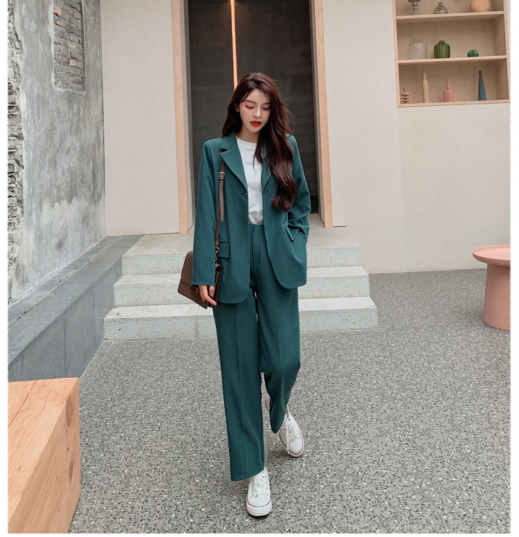 Egygombos női öltönyök, 2020. ősz, 2 db-os szett elegáns, tömör blézerek+vágott nadrágok, formális, hornyolt készletek, minden egyezés S15001X