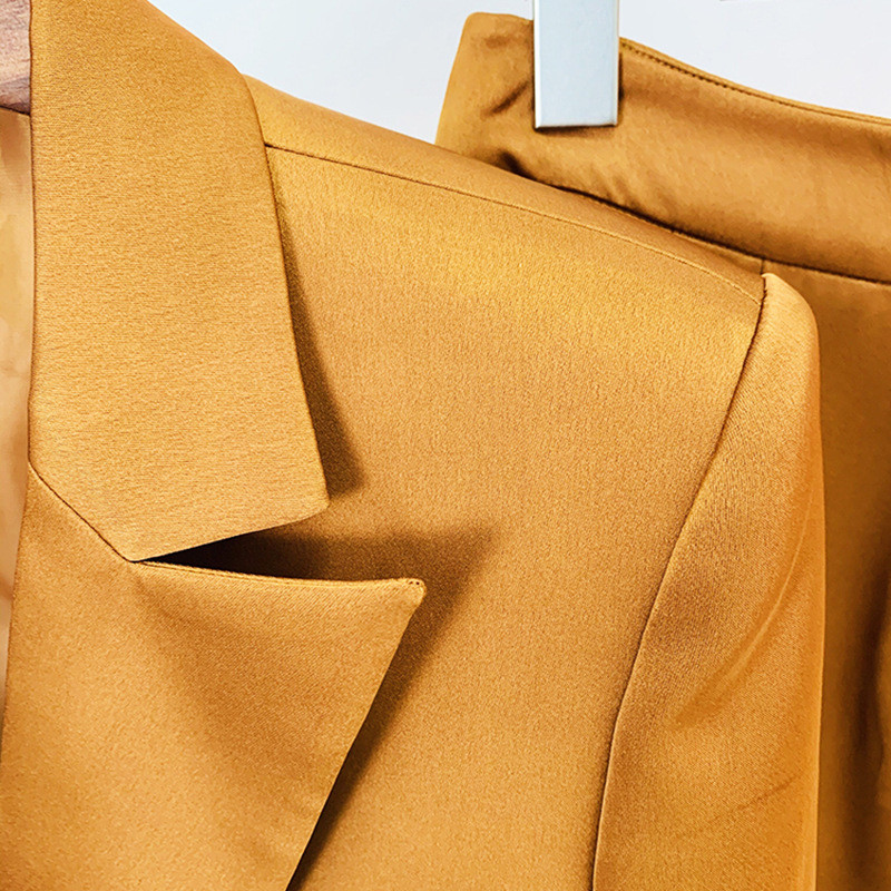 2022. őszi téli új barna öltöny szett Csúcs temperamentum Goddess divat formális blézer kabát egyenes széles szárú nadrág nadrág