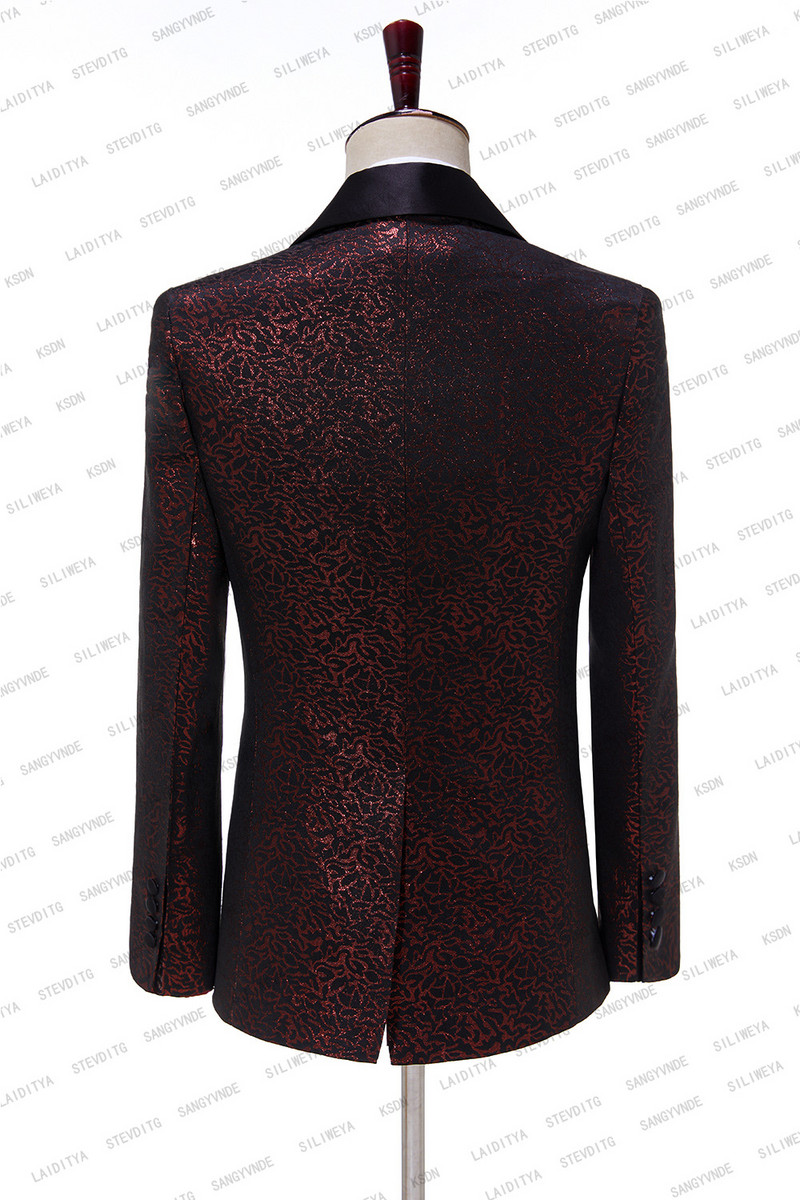 2023-as új érkezés piros fekete jacquard szmoking öltöny férfiaknak esküvői karcsú szabású úri dzsekik nadrággal 2 részes férfi jelmez