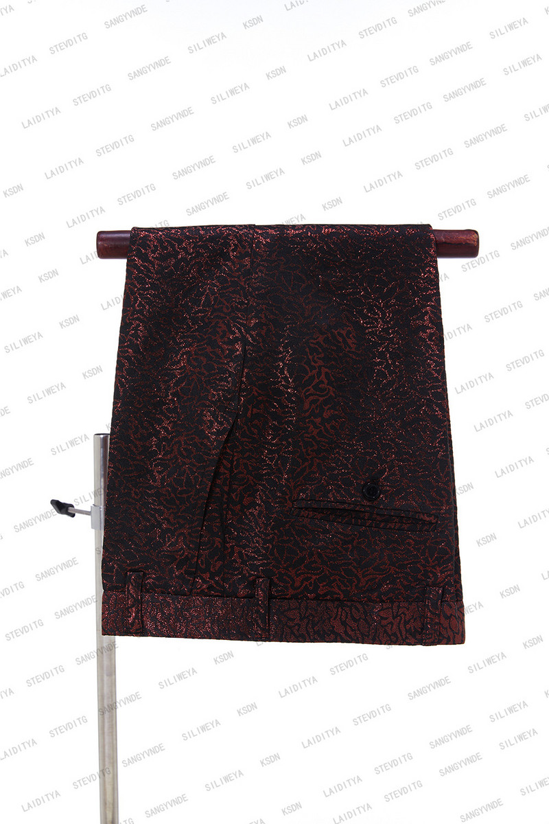 2023-as új érkezés piros fekete jacquard szmoking öltöny férfiaknak esküvői karcsú szabású úri dzsekik nadrággal 2 részes férfi jelmez