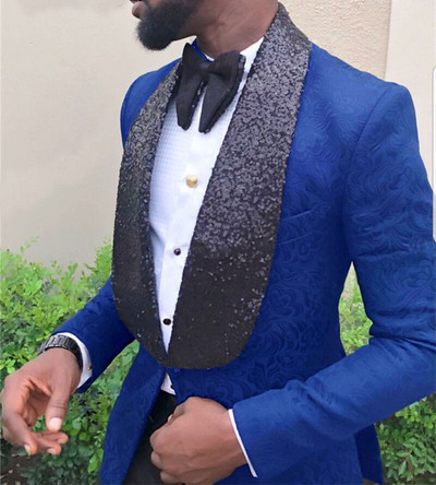 2021-es divatos, kétsoros, karcsú szabású fekete királykék férfi öltöny, 2 részes, szabott férfi öltöny a vőlegénynek, esküvői szmoking