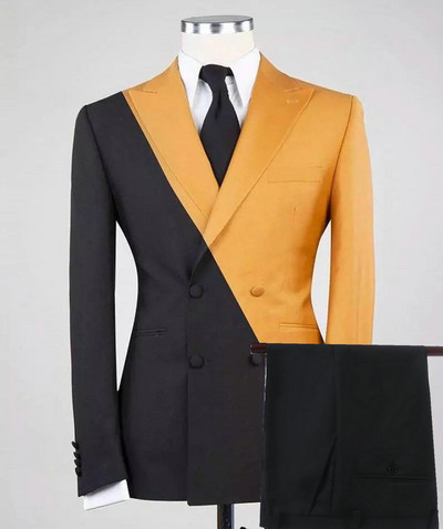 2021-es divatos, kétsoros, karcsú szabású fekete királykék férfi öltöny, 2 részes, szabott férfi öltöny a vőlegénynek, esküvői szmoking