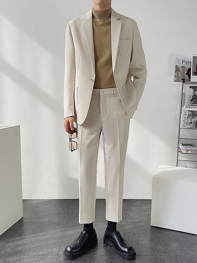 IEFB férfi öltöny szett egyszínű bő kétrészes szett 2023 új nyári divat egyszínű temperamentum üzleti alkalmi luxus