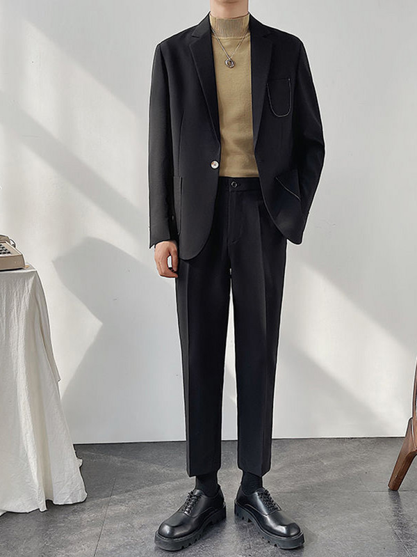 IEFB férfi öltöny szett egyszínű bő kétrészes szett 2023 új nyári divat egyszínű temperamentum üzleti alkalmi luxus