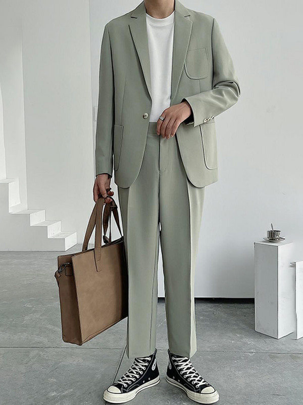 IEFB férfi öltöny szett egyszínű bő kétrészes szett 2023 új nyári divat egyszínű temperamentum üzleti alkalmi luxus