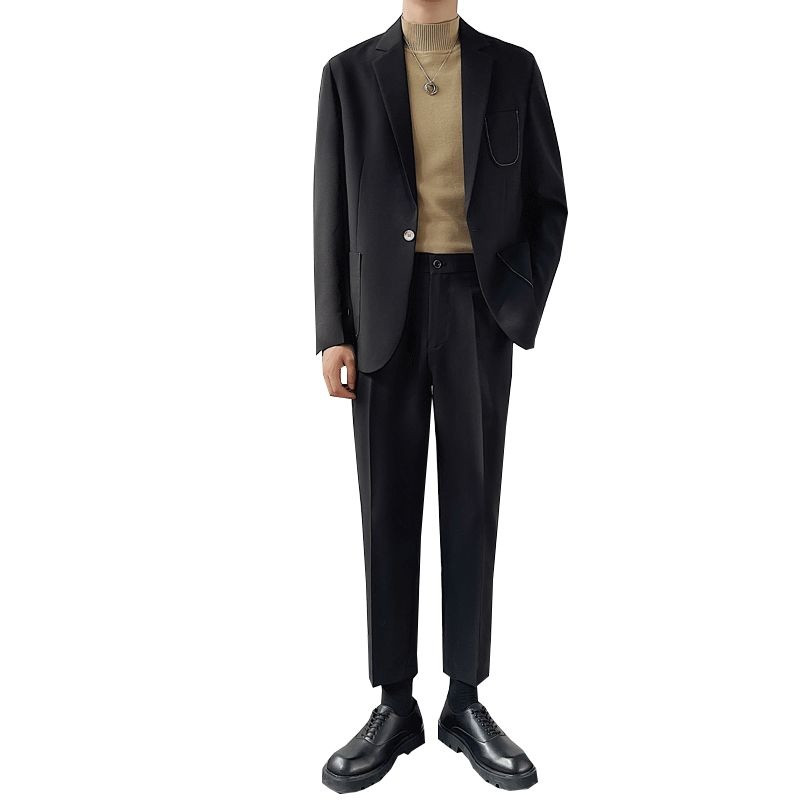 IEFB férfi öltöny szett egyszínű bő kétrészes szett 2023 új nyári divat egyszínű temperamentum üzleti alkalmi luxus