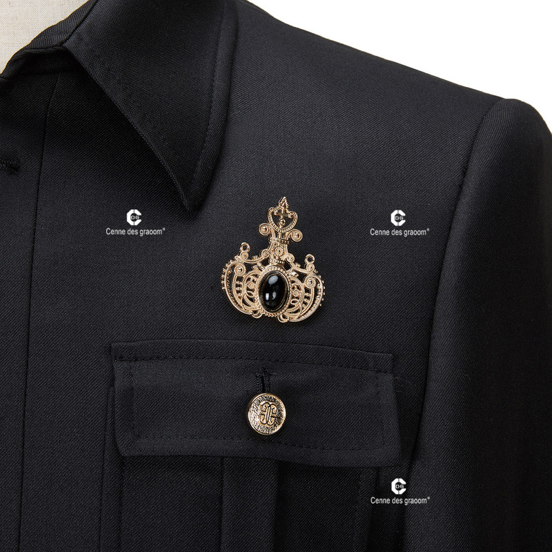 Cenne Des Graoom Safari Férfi öltönyök Arany gombos, négyzet alakú gallér, testre szabott formális alkalmi üzleti viselet Ropa Hombre fekete