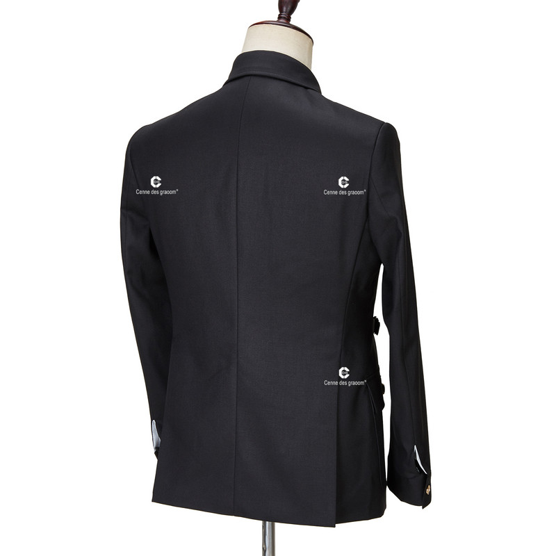 Cenne Des Graoom Safari Férfi öltönyök Arany gombos, négyzet alakú gallér, testre szabott formális alkalmi üzleti viselet Ropa Hombre fekete