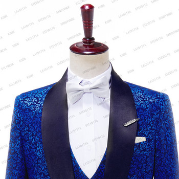 2023 Costume Homme Navy Blue Jacquard One Buttom Tuxedo Мъжки костюми Slim Fit Groom Prom Dress Blazer 2 PCS Male Terno Masculino