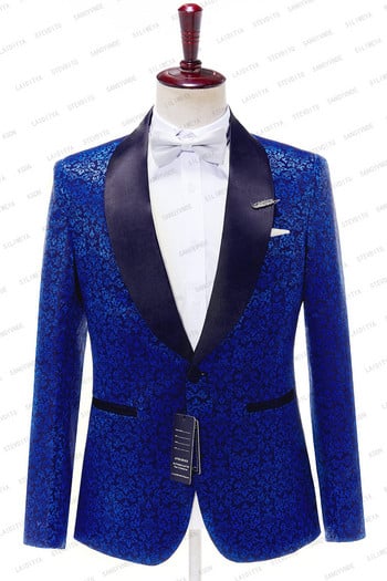 2023 Costume Homme Navy Blue Jacquard One Buttom Tuxedo Мъжки костюми Slim Fit Groom Prom Dress Blazer 2 PCS Male Terno Masculino