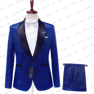 2023-as kosztüm, sötétkék jacquard, egygombos szmoking férfi öltönyök, karcsú, vőlegény báli blézer, 2 db férfi Terno Masculino