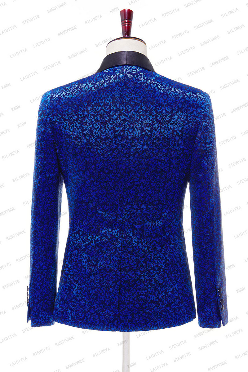 2023-as kosztüm, sötétkék jacquard, egygombos szmoking férfi öltönyök, karcsú, vőlegény báli blézer, 2 db férfi Terno Masculino