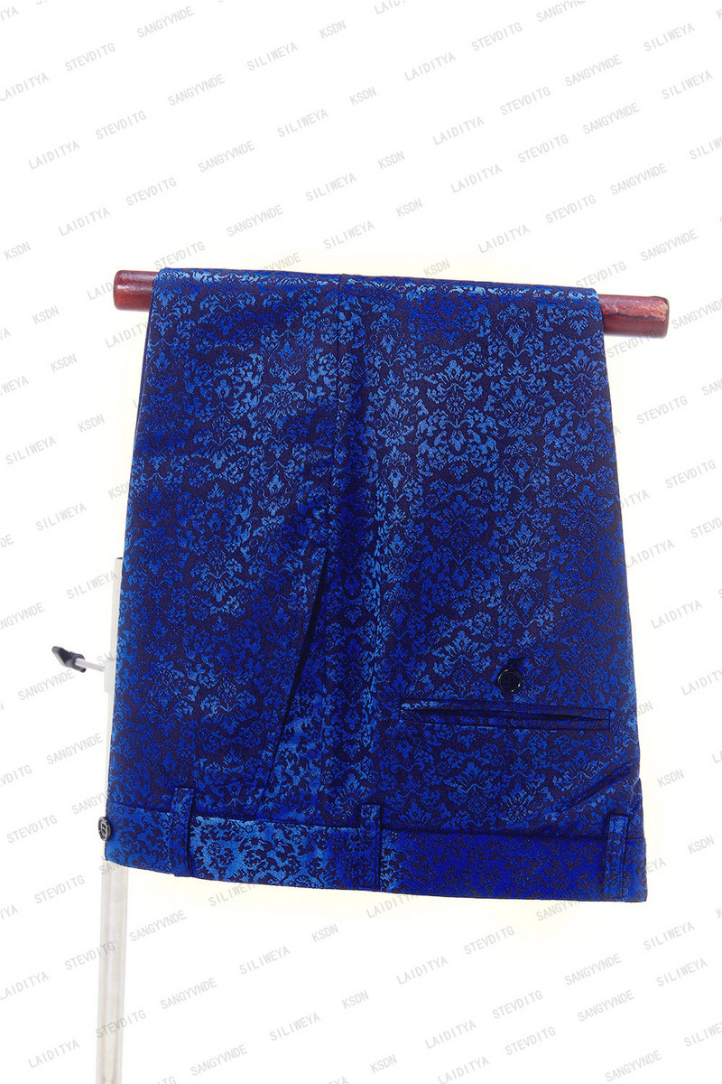 2023-as kosztüm, sötétkék jacquard, egygombos szmoking férfi öltönyök, karcsú, vőlegény báli blézer, 2 db férfi Terno Masculino