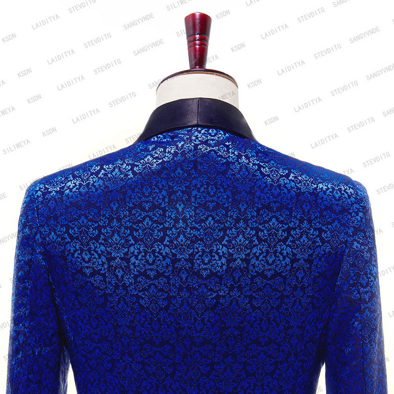 2023-as kosztüm, sötétkék jacquard, egygombos szmoking férfi öltönyök, karcsú, vőlegény báli blézer, 2 db férfi Terno Masculino