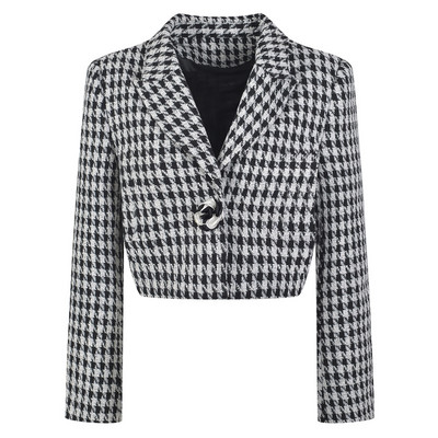2 részes szettek Női blézerek Szexi Crop felsők Mini szoknya Vintage Houndstooth Plaid Elegáns női ruhák Japán koreai ruhák