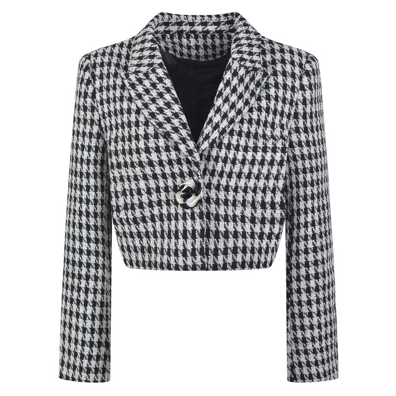 2 részes szettek Női blézerek Szexi Crop felsők Mini szoknya Vintage Houndstooth Plaid Elegáns női ruhák Japán koreai ruhák