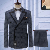 2023-as új érkezés, kék kockás mintás férfi öltönyök, dupla mellű, legújabb tervezésű vőlegény esküvői szmokingok, 2 darabos kosztüm