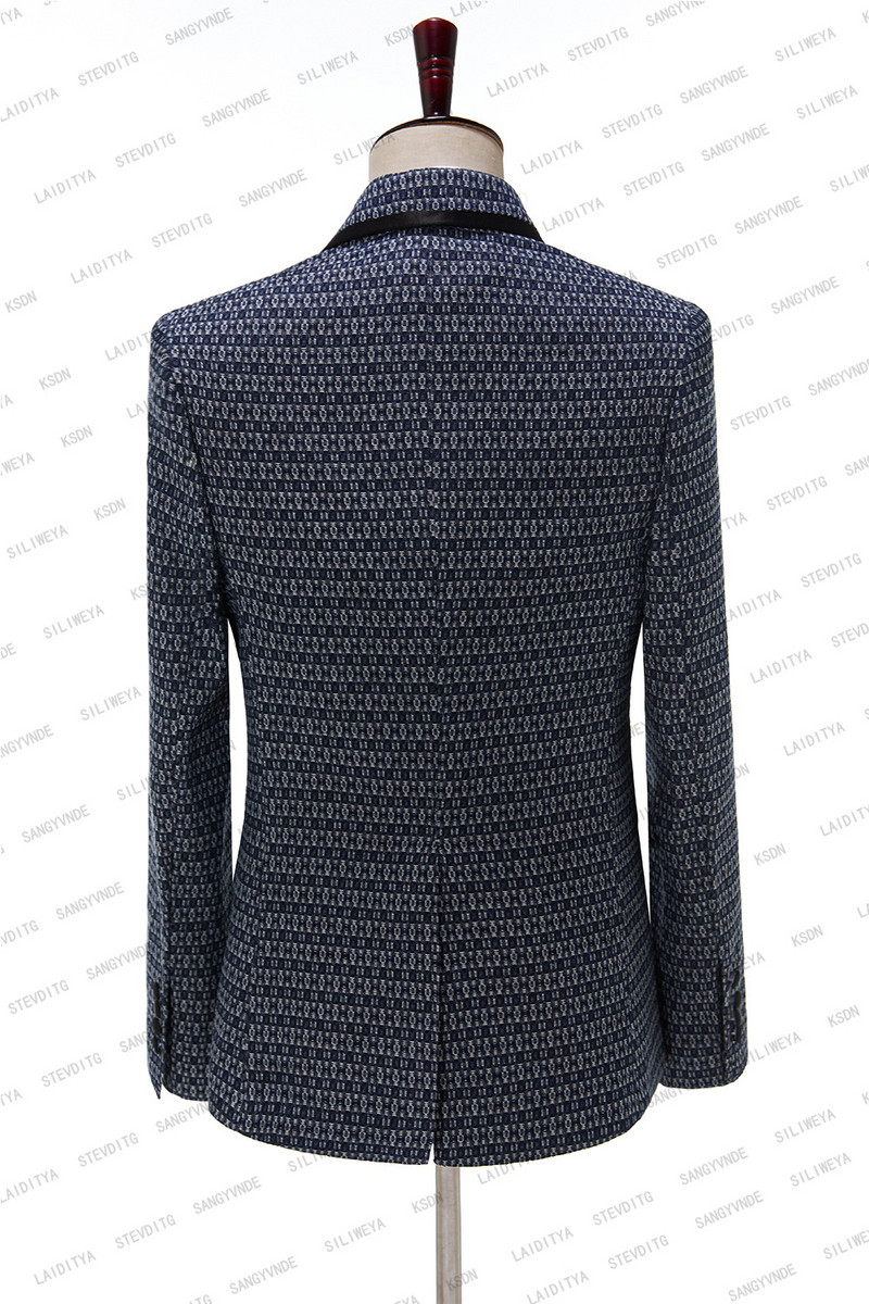 2023-as új érkezés, kék kockás mintás férfi öltönyök, dupla mellű, legújabb tervezésű vőlegény esküvői szmokingok, 2 darabos kosztüm