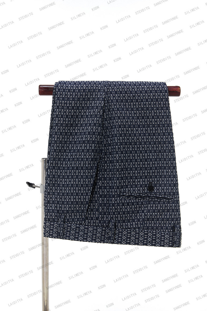 2023-as új érkezés, kék kockás mintás férfi öltönyök, dupla mellű, legújabb tervezésű vőlegény esküvői szmokingok, 2 darabos kosztüm