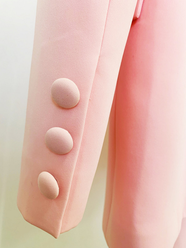 Blézer nadrágkosztüm, kétrészes irodai női női szett, női, rózsaszín, üzleti duplasoros, kiszélesedő nadrág blézer + nadrág hivatalos öltöny koreai