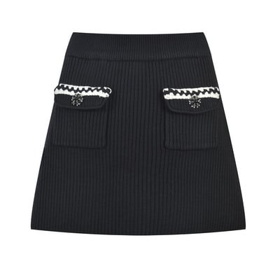 Márka őszi tavaszi női sztreccs kötött kétrészes szettek csíkos hosszú ujjú V-nyakú kardigán pulóver felsők vékony szoknya fekete elegáns OL