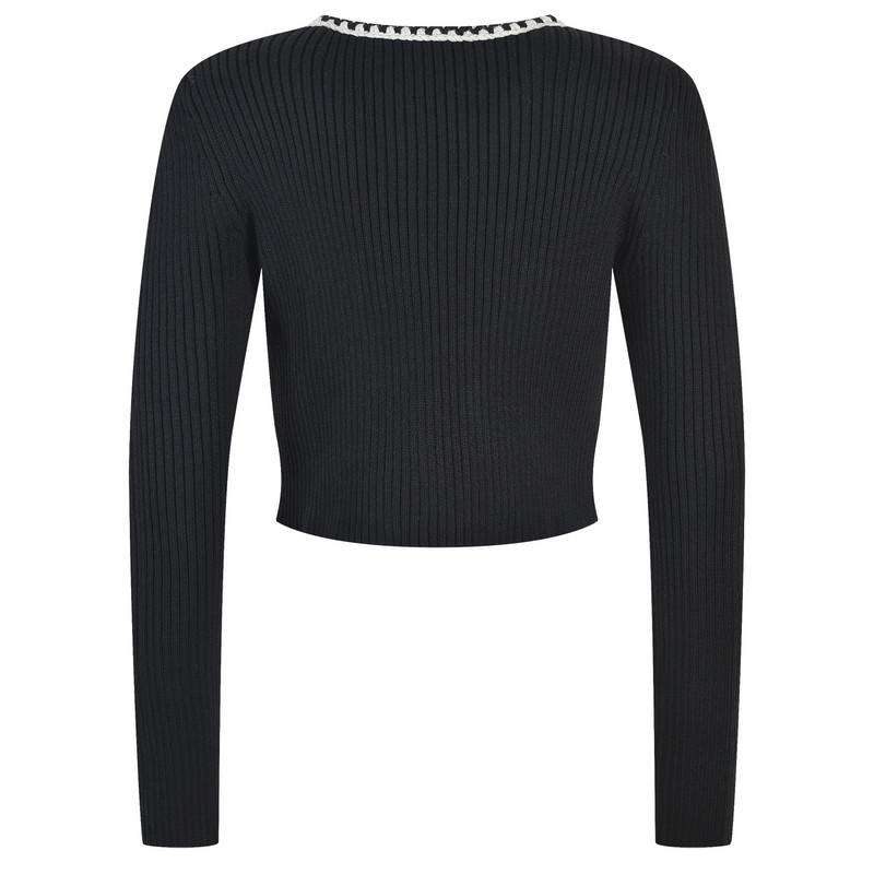 Márka őszi tavaszi női sztreccs kötött kétrészes szettek csíkos hosszú ujjú V-nyakú kardigán pulóver felsők vékony szoknya fekete elegáns OL