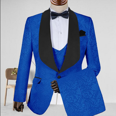 Gwenhwyfar Jacquard pezsgő férfi öltöny 2022 kendő hajtóka Slim Fit kabát + mellény + nadrág esküvői vőlegénynek üzletember parti szmokingok