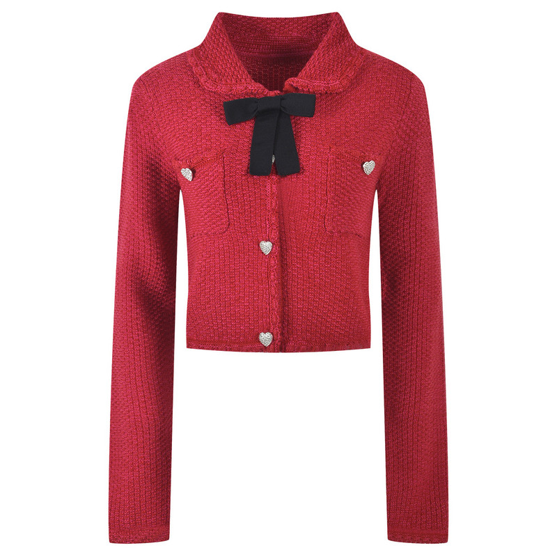 Ținute de Crăciun roșii Tricotaje vintage Set două piese Crop Top din lână Jachetă scurtă Palton Mini-fuste Seturi Dulci Costume 2 piese